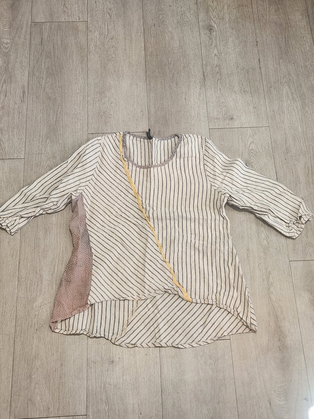 Khangura Lagenlook Striped Mixed Media Asymmetric Tunic S